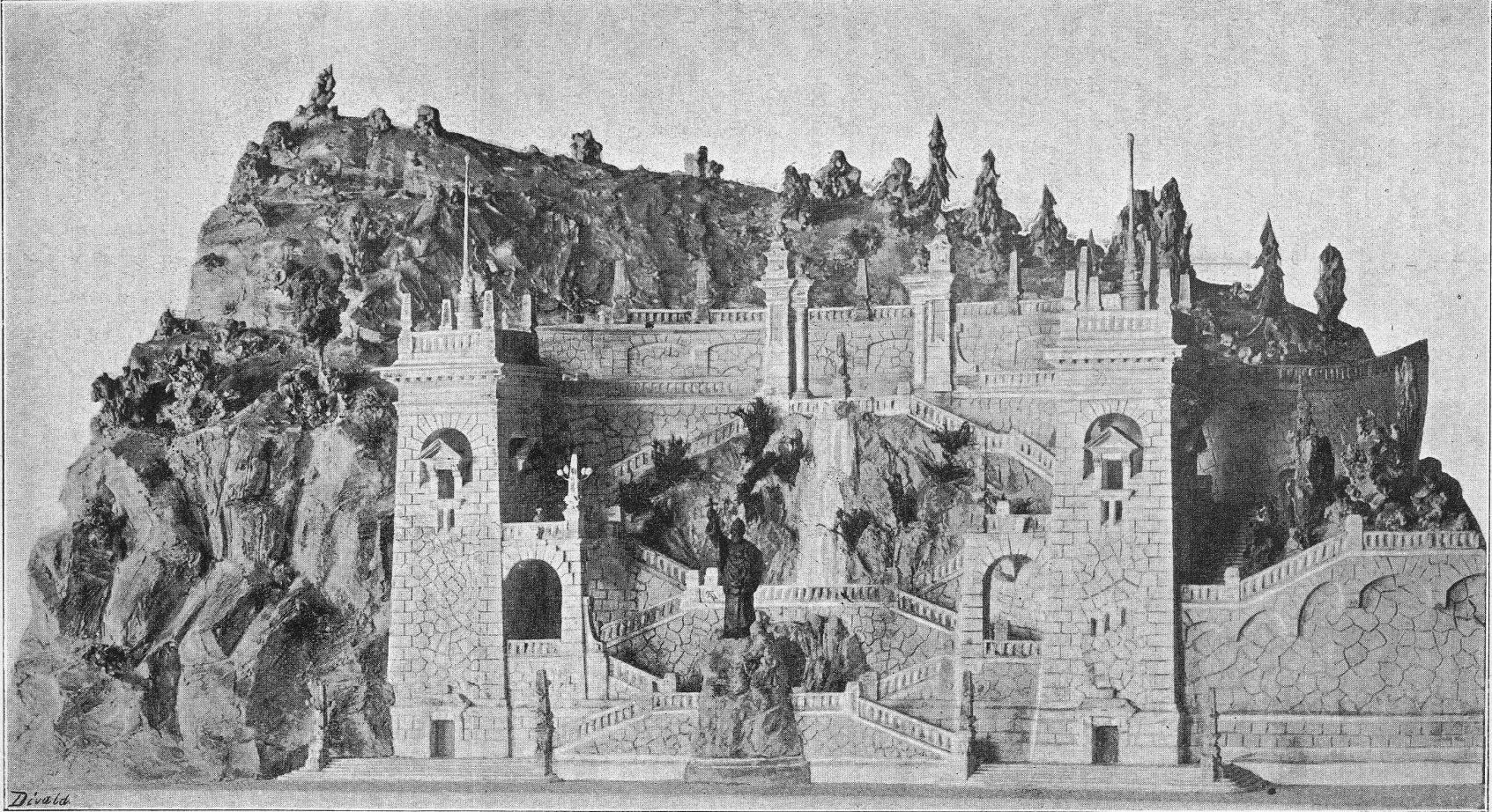 Imre Francsek: Plan for the surroundings of St Gellért\'s statue on the Gellért Hill, 1901 Építő Ipar, 1901. 131. p.