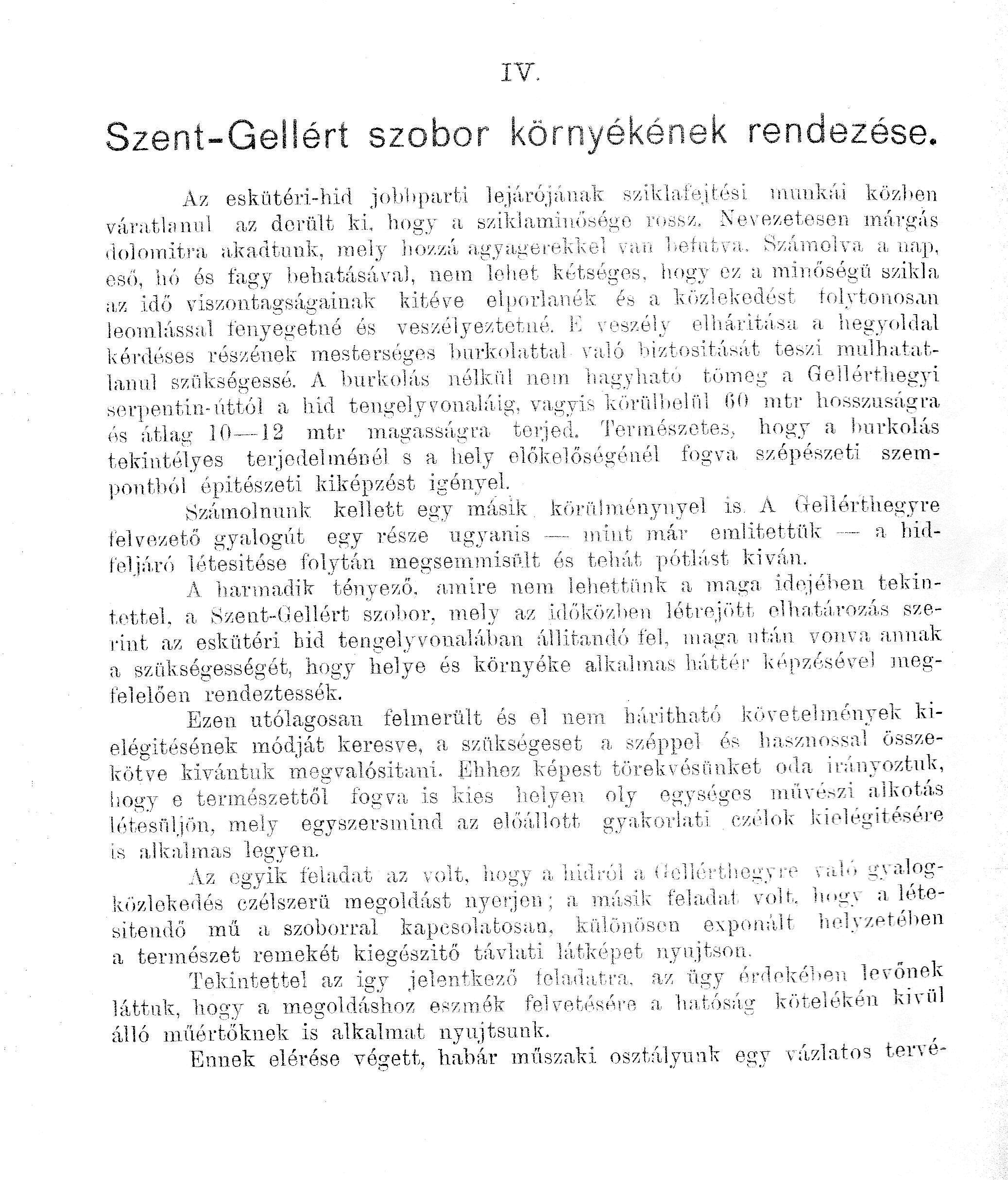A Fővárosi Közmunkák Tanácsának hivatalos jelentése 1900. évi működéséről. A Szent Gellért szobor környékének rendezése. BFL II.1.a