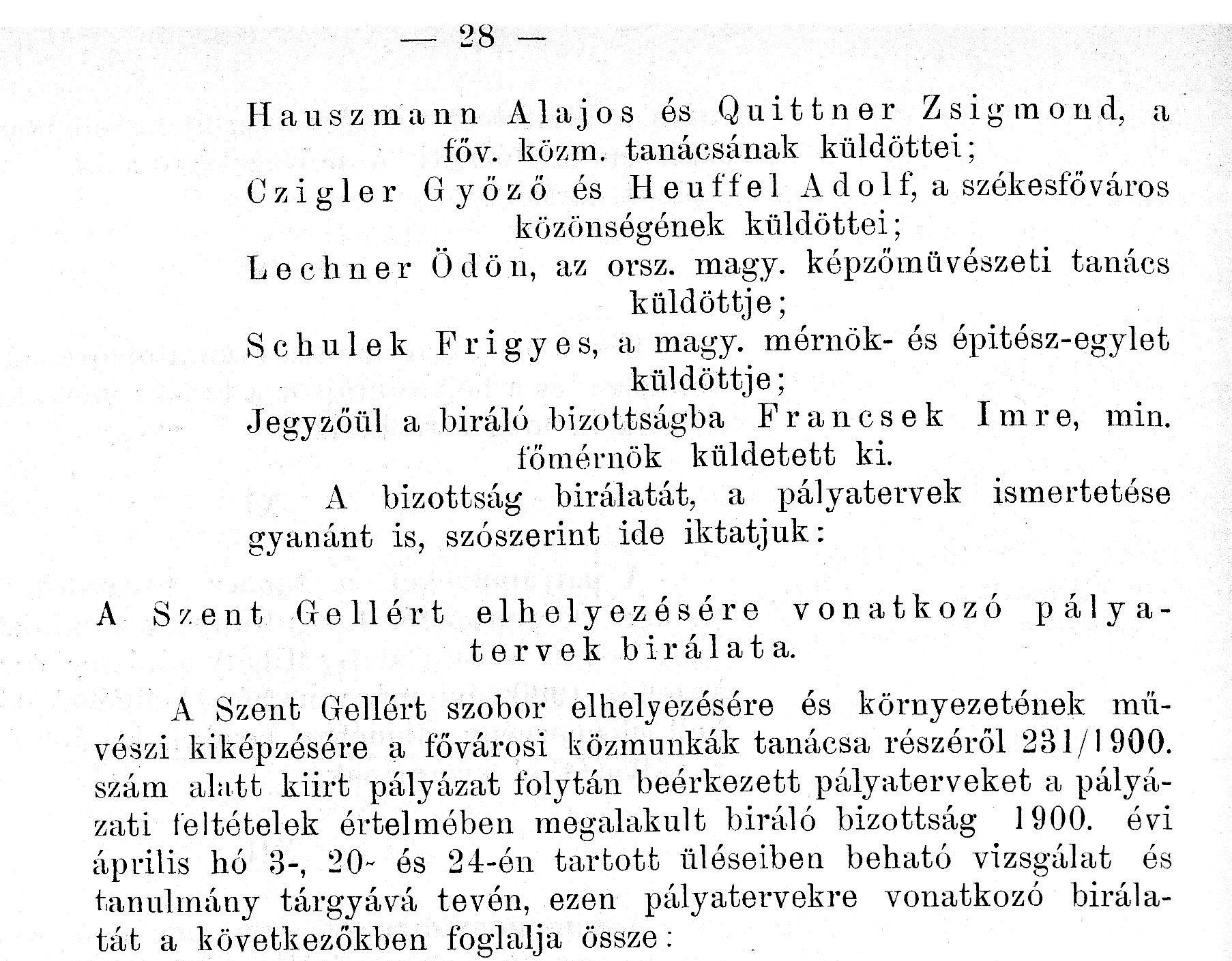 A Fővárosi Közmunkák Tanácsának hivatalos jelentése 1900. évi működéséről. A Szent Gellért szobor környékének rendezése. BFL II.1.a
