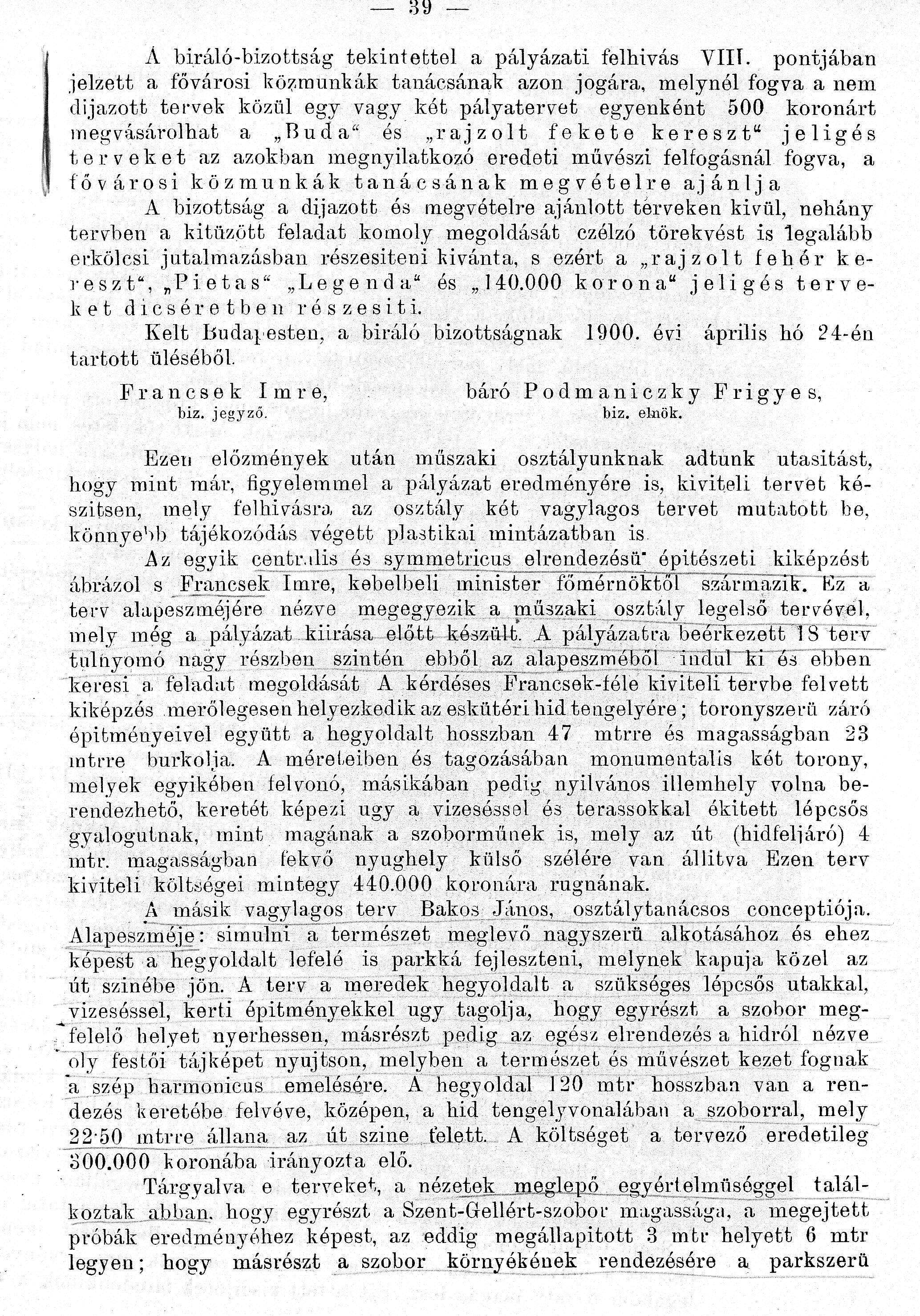 A Fővárosi Közmunkák Tanácsának hivatalos jelentése 1900. évi működéséről. A Szent Gellért szobor környékének rendezése. BFL II.1.a