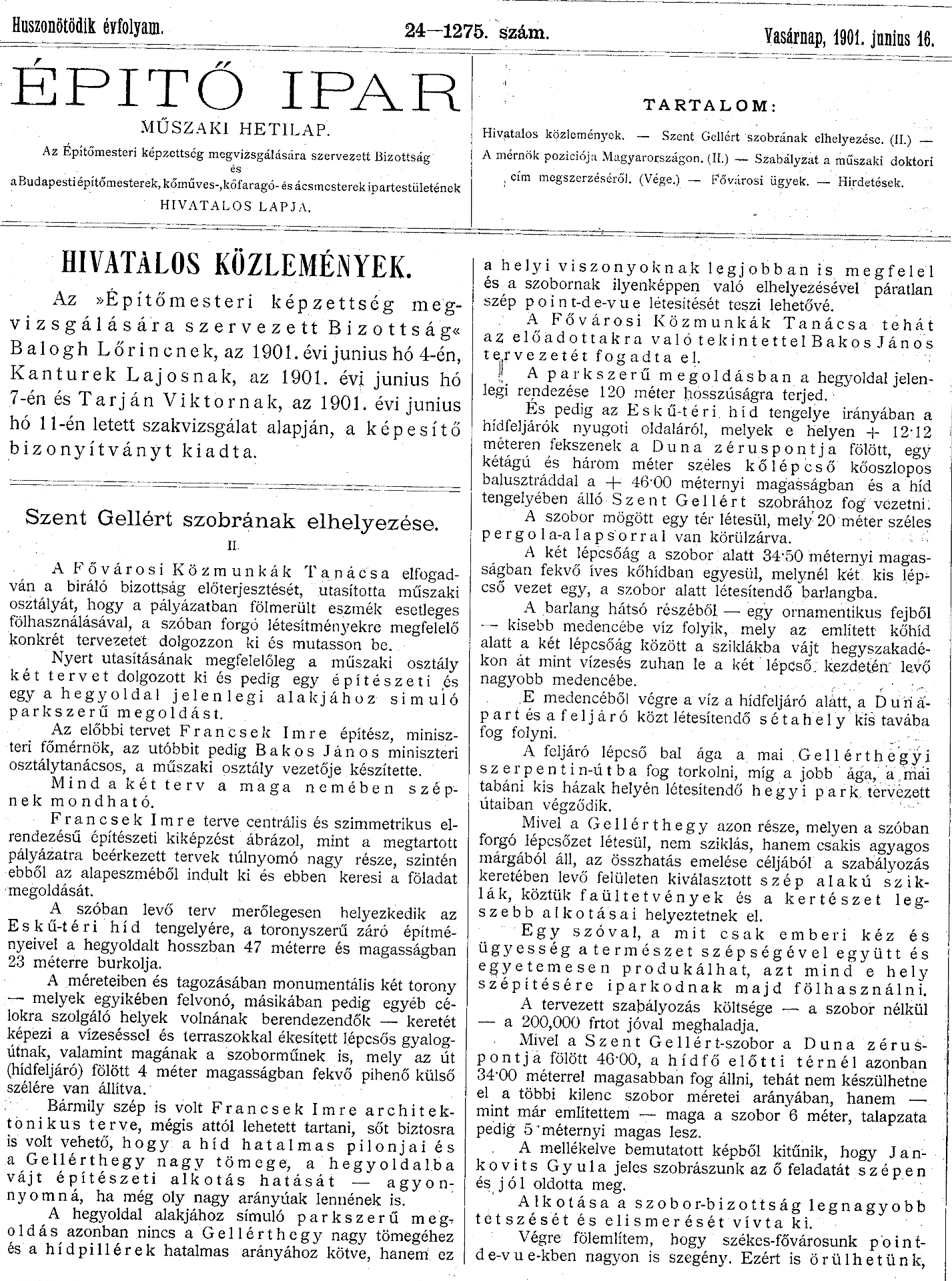 Bartolotti Ede: Szent Gellért szobrának elhelyezése. II. 11_Építő Ipar, 1901. VI. 16. 129. p.