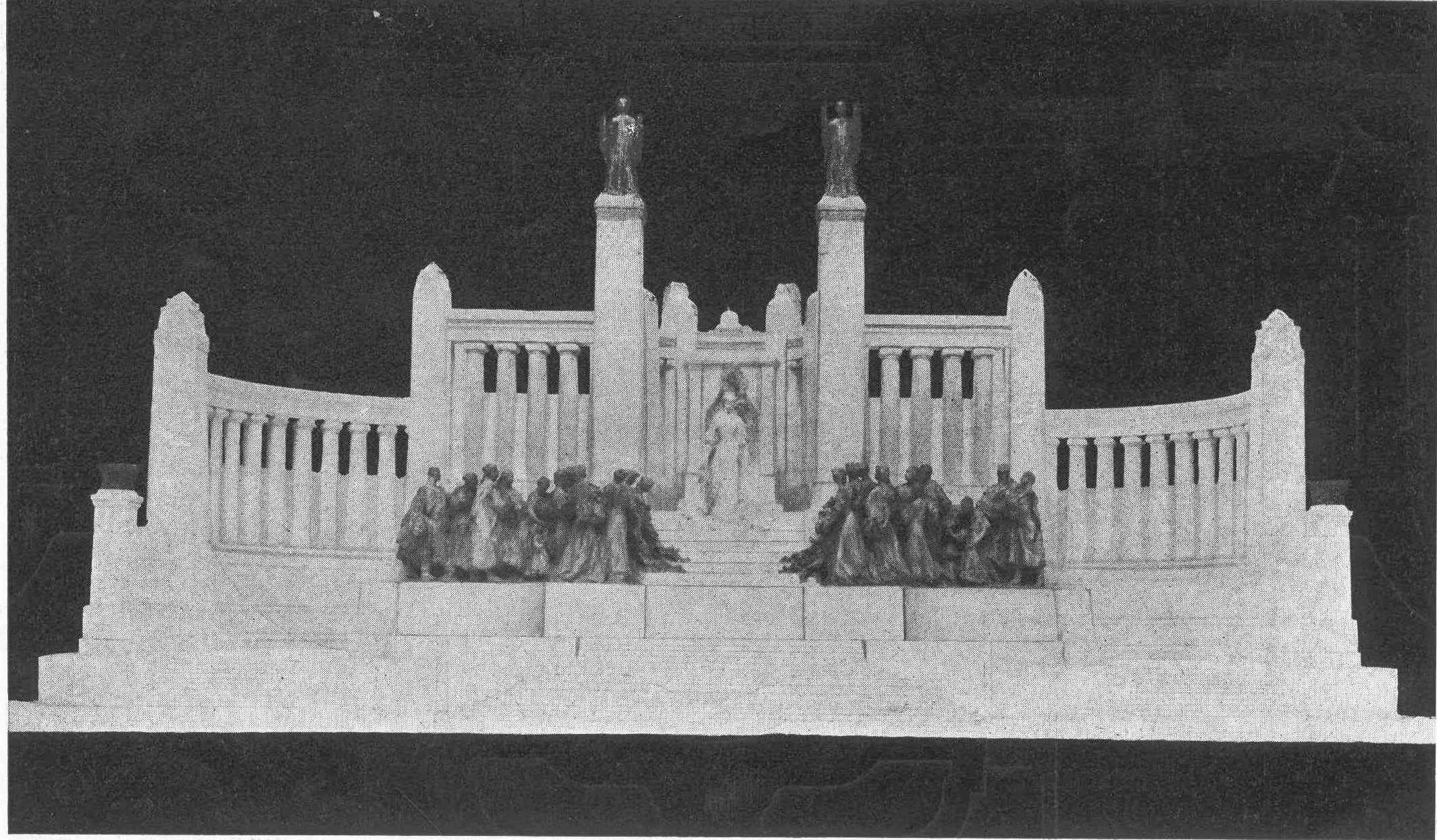 Competition entry by Zoltán Bálint - Lajos Jámbor and sculptor György Zala, photo of the architectural model. Magyar Pályázatok, 1903/6. 17. p.