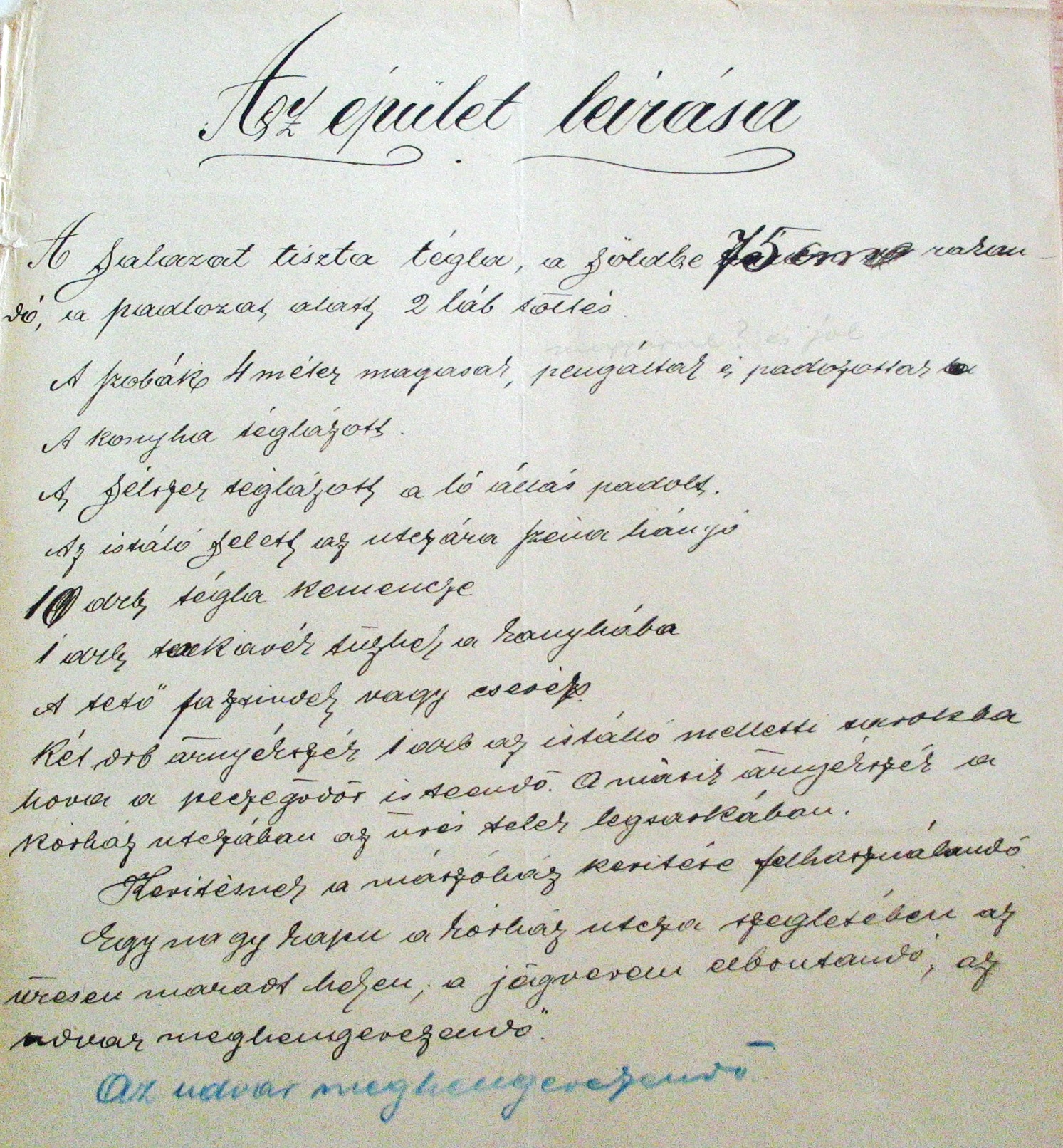 Suber Endre: Műleírás a tűzoltólaktanya tervezett épületéhez, 1900. XI. hó 004_ZTL F.003.1 - Zentai Történelmi Levéltár. Az Önkéntes Tűzoltó Testületre vonatkozó zentai városi tanácsi iratok gyűjteménye