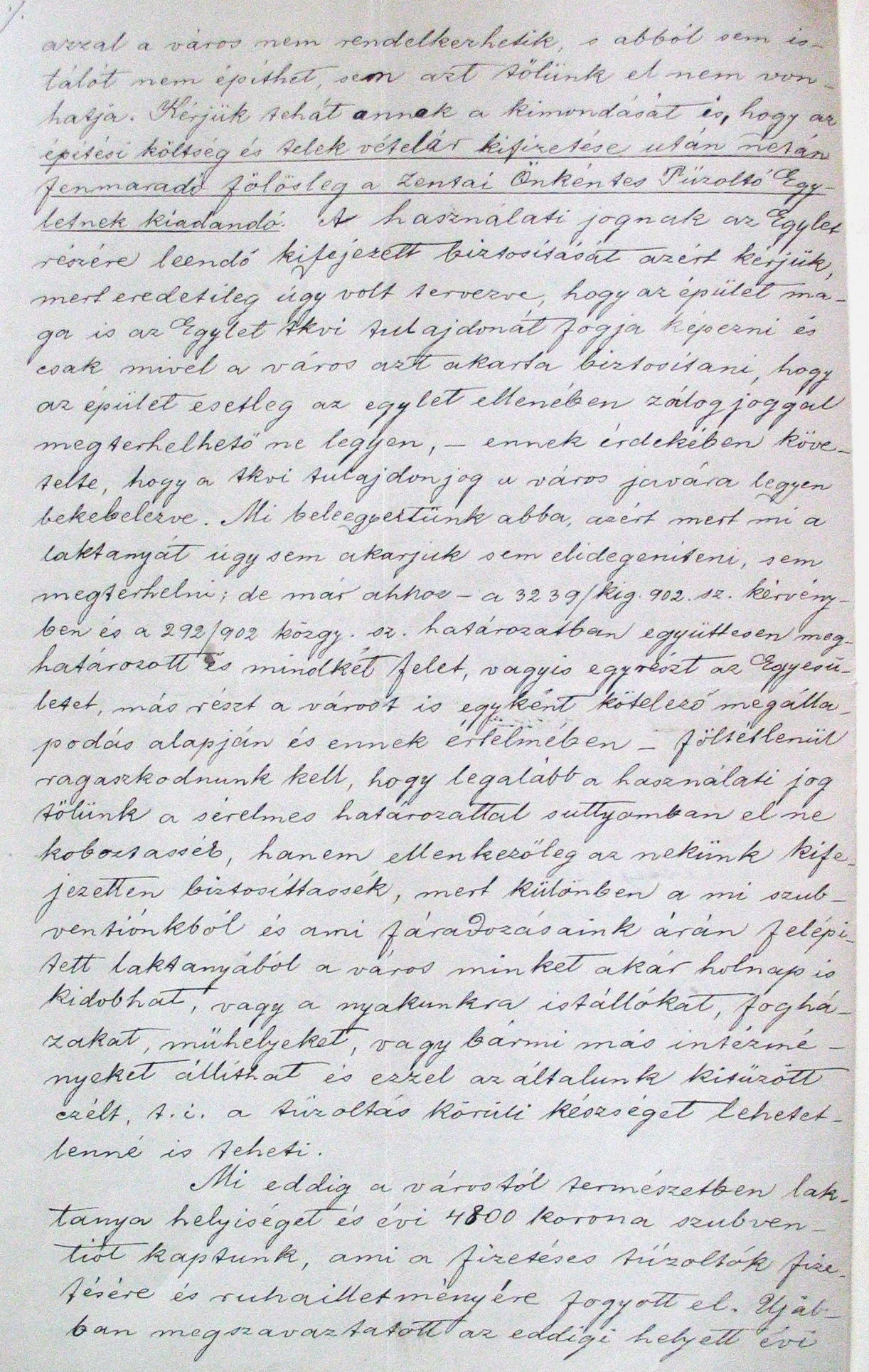 A Zentai Önkéntes Tűzoltó Testület fellebbezése a városi képviselő-testület 988/ közgy. 1903 sz. határozata ellen, 1903. X. hó 050_ZTL F.003.1 - Zentai Történelmi Levéltár. Az Önkéntes Tűzoltó Testületre vonatkozó zentai városi tanácsi iratok gyűjteménye