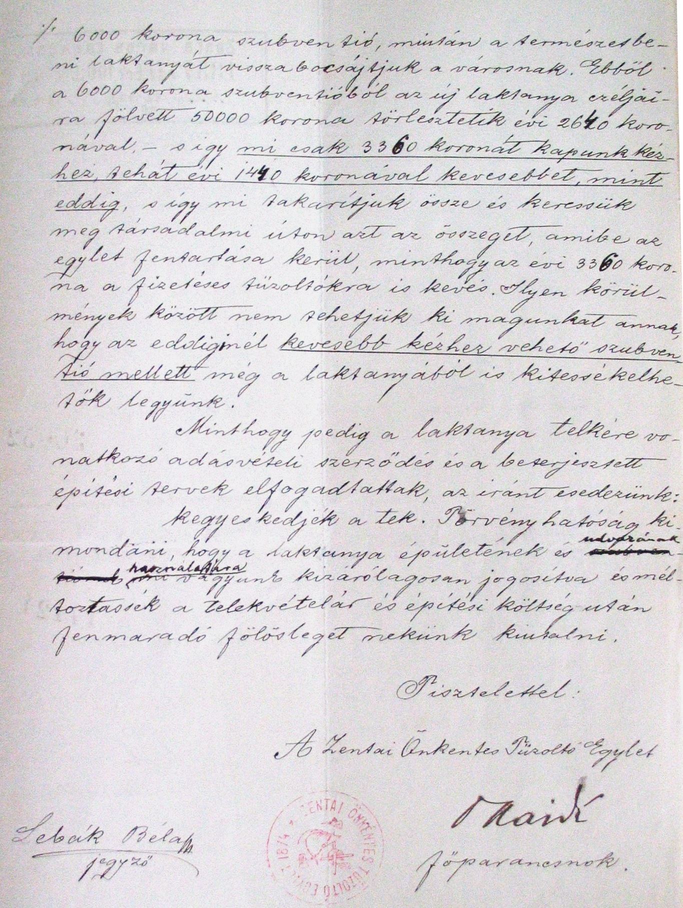 A Zentai Önkéntes Tűzoltó Testület fellebbezése a városi képviselő-testület 988/ közgy. 1903 sz. határozata ellen, 1903. X. hó 051_ZTL F.003.1 - Zentai Történelmi Levéltár. Az Önkéntes Tűzoltó Testületre vonatkozó zentai városi tanácsi iratok gyűjteménye