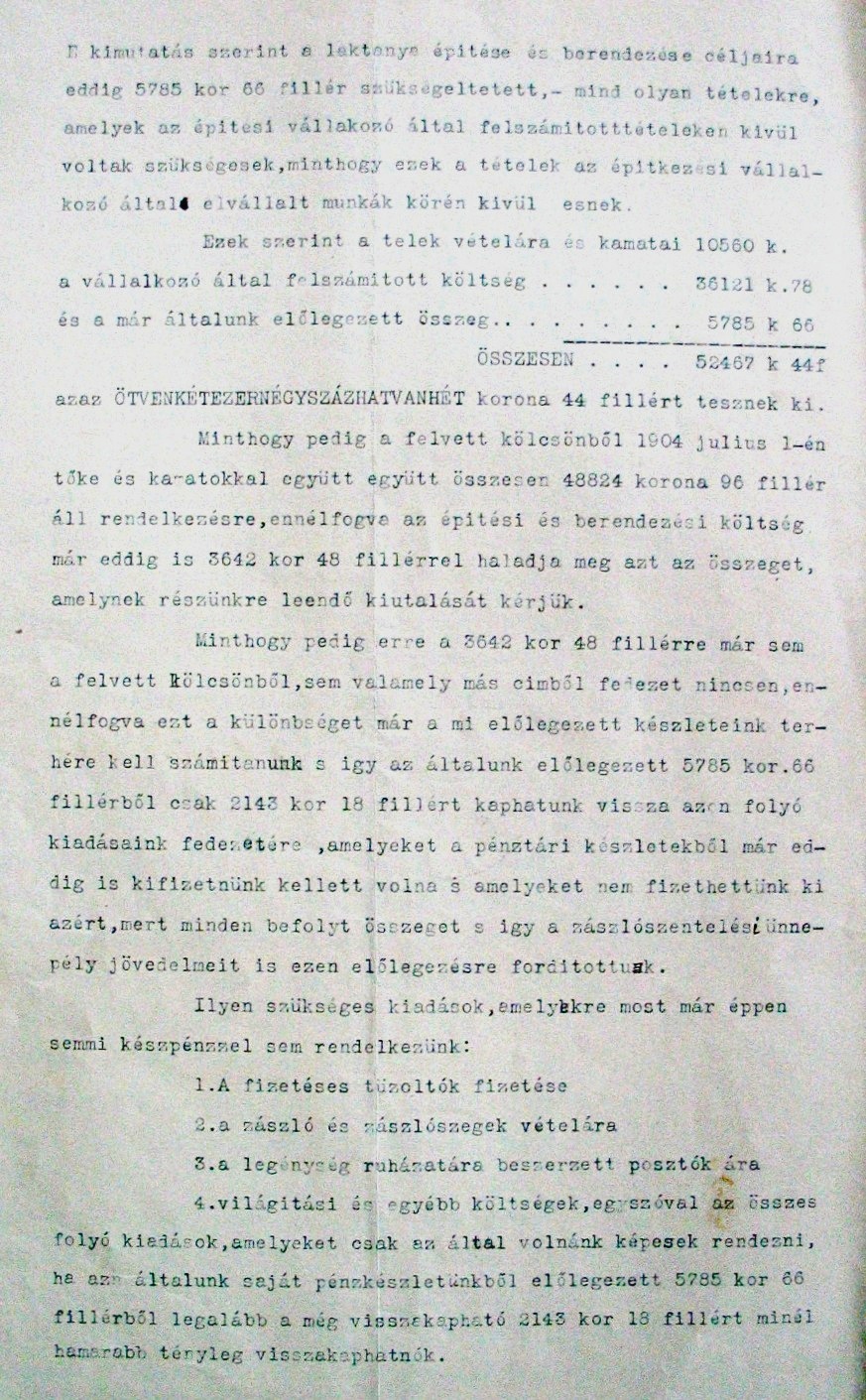 A Zentai Önkéntes Tűzoltó Testület kérelme a városi tanácshoz az építési költségek utalványozása iránt, 1904. VII. hó 064_ZTL F.003.1 - Zentai Történelmi Levéltár. Az Önkéntes Tűzoltó Testületre vonatkozó zentai városi tanácsi iratok gyűjteménye