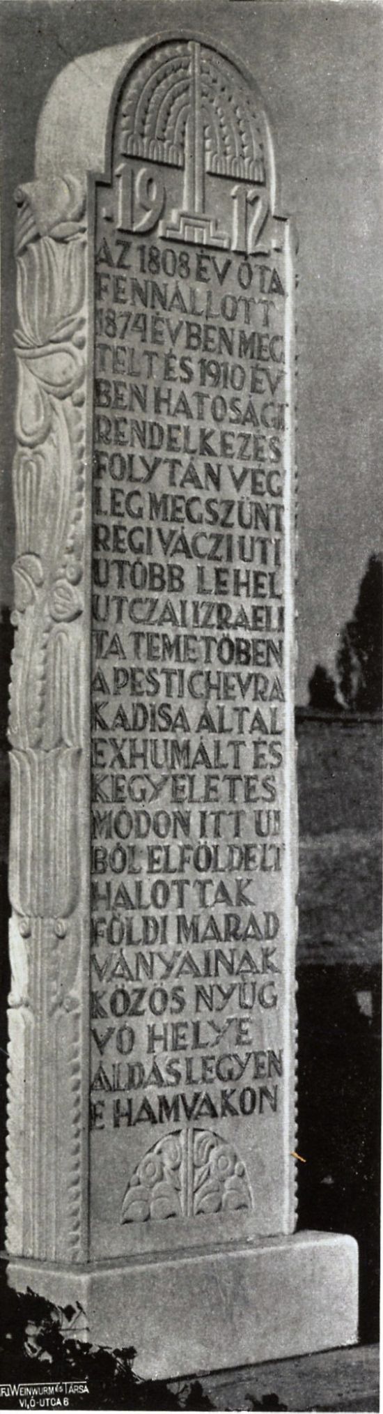 A felszámolt Váci úti zsidó temetőből exhumált halottak közös síremléke, 1912. Budapest, Rákoskeresztúri zsidó temető. 19_Magyar Iparművészet, 1914/3. 113. p.
