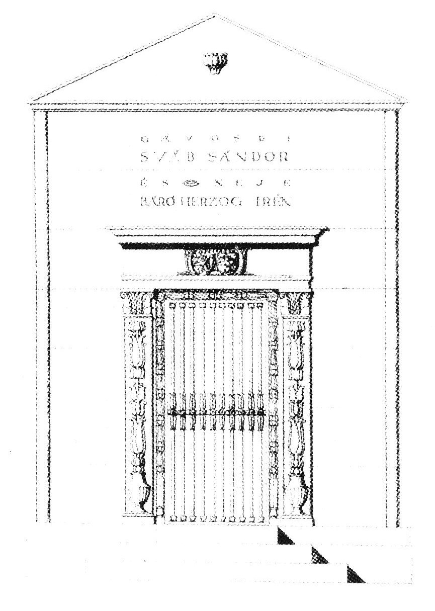 gavosdiai Sváb Sándor és felesége br. csetei Herzog Irén sírboltjának terve, főhomlokzat, 1913 091_Marco Biraghi (szerk.): Béla Lajta - ornamento e modernita. Milano, 1999. 148. p.