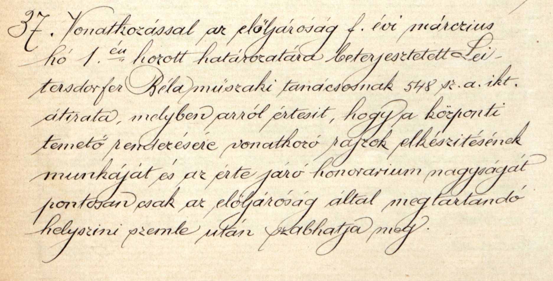 Lajta Béla átirata a rákoskeresztúri zsidó temető szabályozásával kapcsolatban Magyar Zsidó Levéltár, A Pesti Chevra Kadisa elöljáróságának jegyzőkönyve, 1907. V. 12.
