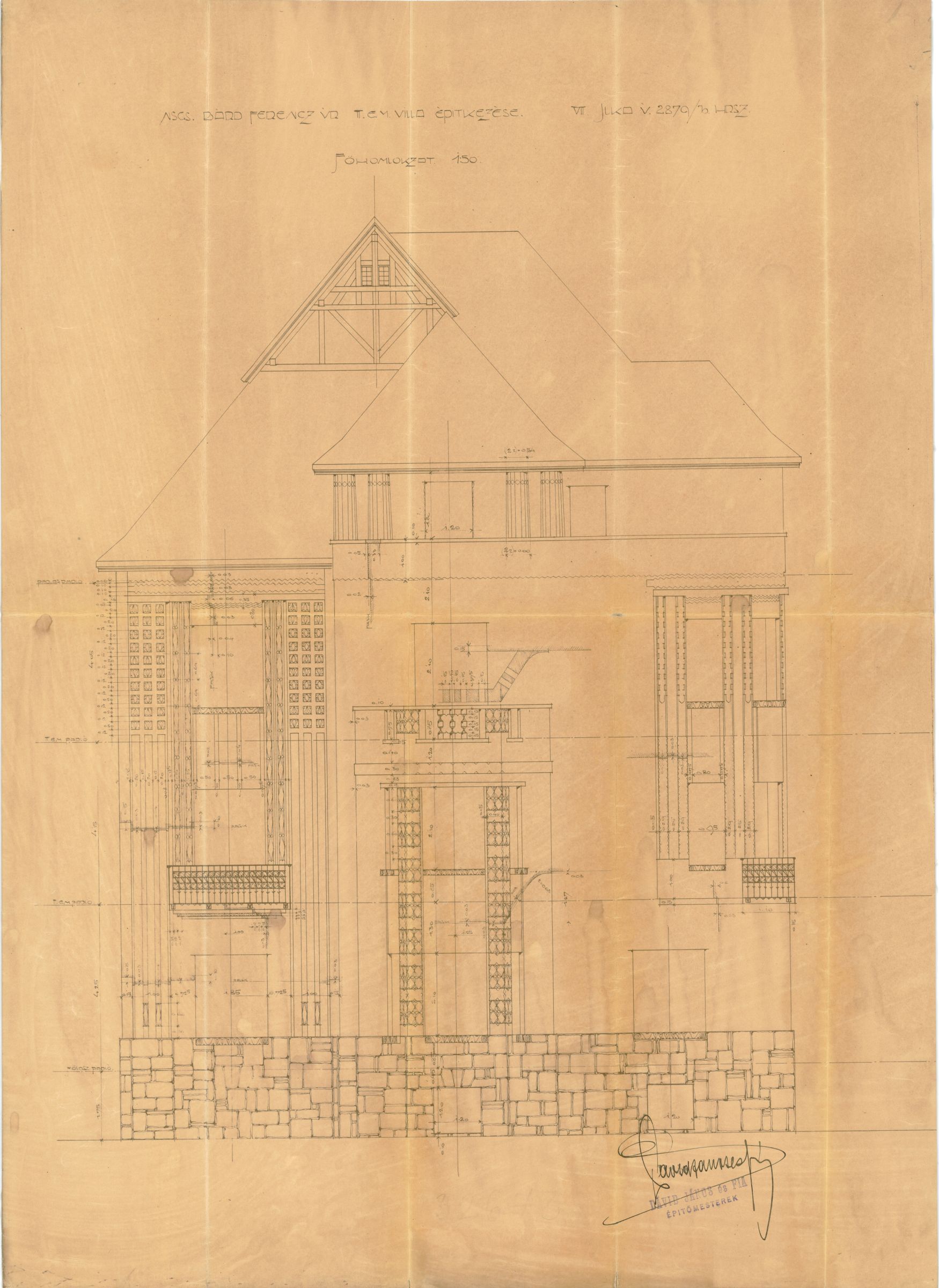 Imre Benes: Plans for the Bárd-brothers\' house at Ilka Street, main elevation, 08.1909 03_BFL_XV_17_d_329_32673