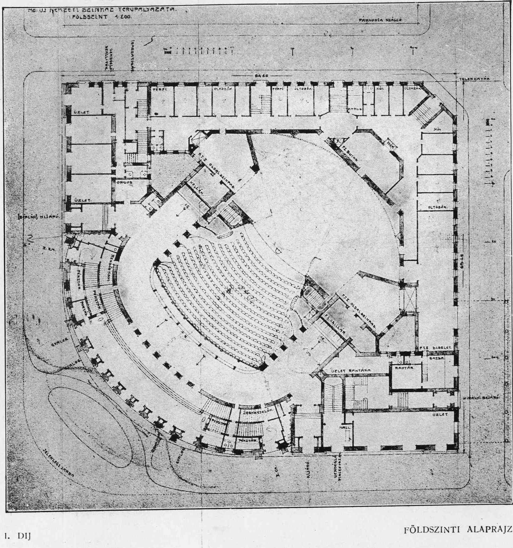 First architectural competition, first prize winning entry by István Medgyaszay, ground floor plan, 1912. 05_Magyar Építőművészet, 1913. 1. sz. 6. p.